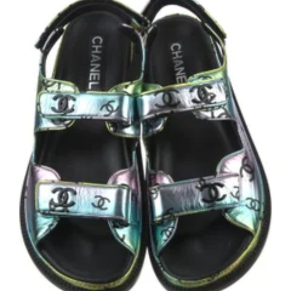 CHANEL 2023 Interlocking CC Logo Slingback Sandals Size: 11 - Picture 4 of 5